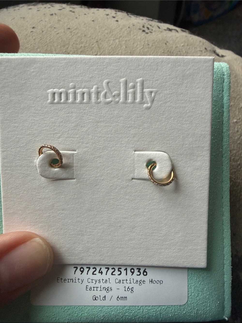 mint&lily Gold Crystal-Accented Cartilage Hoop Earrings - 6mm